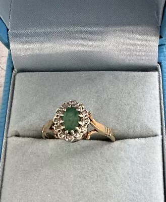 9ct Gold Emerald Diamond Ring Size N 2.3 G • £75