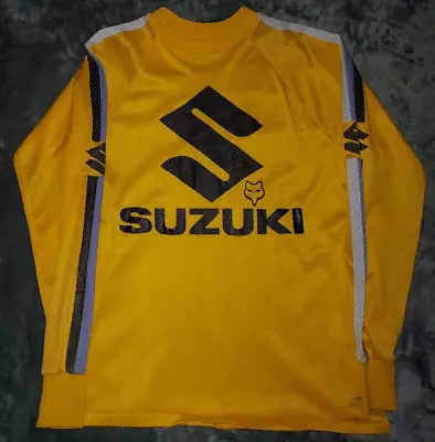 VTG 80s SUZUKI MOTO-X FOX JERSEY MEDIUM YELLOW MESH MOTOCROSS RACING USA SHIRT • $144.99