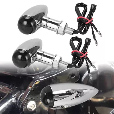 Motorcycle Chrome Turn Signals Indicators Micro Bullet Smoked Lens Custom Light • $16.99