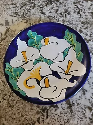 Talavera Hand Painted Ceramic Pottery Decorative Plate 8 Inch Blue Lillies Lily • $12.99