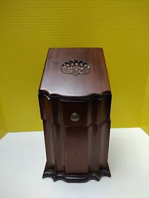 ANTIQUE MAHOGANY CUTLERY BOX WITH ORIGINAL FITTINGS & NICELY SHAPED FRONT 19thC • $350