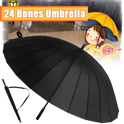 Windproof Umbrella 24 Ribs Strong Storm-Proof Umbrella Large Sun Umbrella Unisex • £10.89