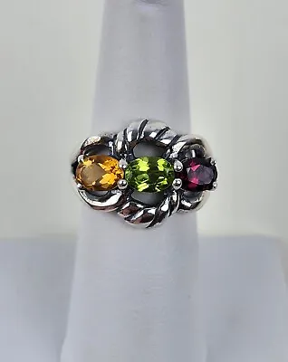 Relios Carolyn Pollack Bejeweled 3 Gem Stone Ring Sterling Silver Size 6.5 • $96.76