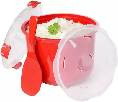 Microwave Rice Cooker | 2.6 L | Dishwasher Safe Small Rice Cooker Bpa-Free | Red • £22.54