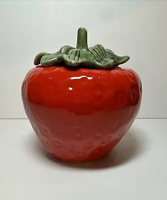 Vintage Strawberry Cookie Jar Lidded Canister Storage Hobbyist Ceramic 6.25  Red • $25