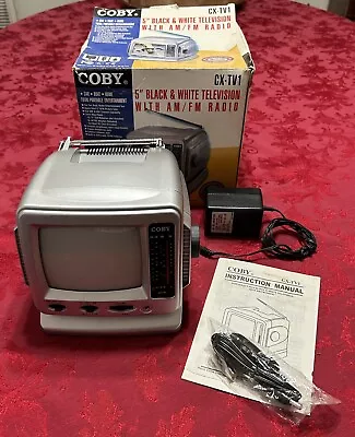 Coby CX-TV1 5 Inch Portable Analog CRT Black White Television AM/FM Radio Tested • $29