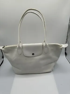 Longchamp Le Pliage White Pebbled Leather Tote Handbag • $89.99