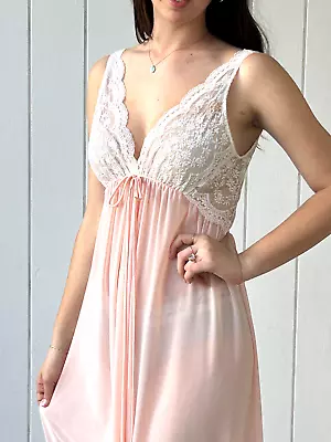 Vintage NWT Lucie Ann Nightgown Lace Bust Light Pink Sleeveless L Tie Front Bow • $144.85
