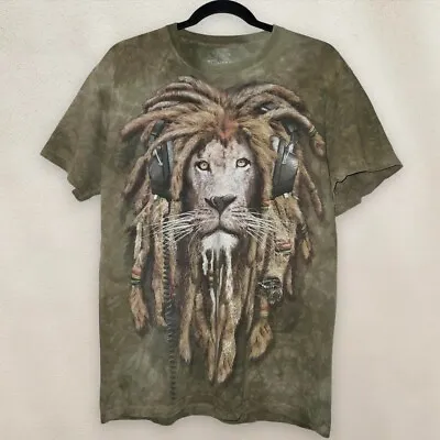 The Mountain Lion Rasta T-Shirt Headphones Tie-Dye Green Bob Marley Size Medium • $15