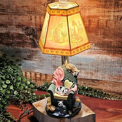 $67.50 • Buy VTG Celluloid Etched Cats Lamp Shade & Lamp Night Light Reverse Paint Resin Base