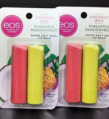 Eos Super Soft Shea Lip Balm Coconut Milk & Pineapple Passionfruit 2 PKGS 4 Ct • $11.99