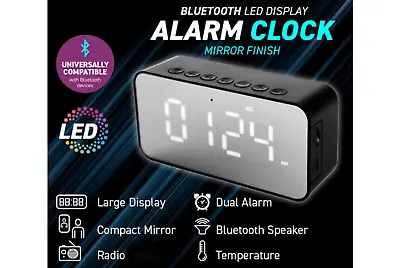 Led Alarm Clock Bluetooth Speaker Mirror Finish  Radio Temperature Caravan Parts • $25.95