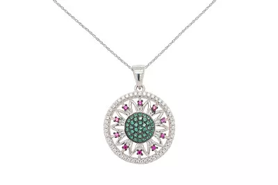 Round Cut Simulated Diamond Circle Cluster Pendant Necklace 925 Sterling Silver • $43.25