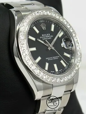Rolex Datejust II 116300 3.25 CT Diamonds Bezel Black Dial Steel Watch Mint • $11999