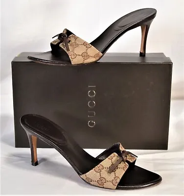 £160 • Buy Vintage Genuine Gucci Tropez Monogram Ladies Sandals / Shoes, Beige / Brown 38.5