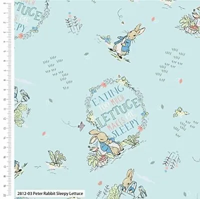 Crafts Fabrics Peter Rabbit Jemima Puddleduck Lettuce Green White Cotton • £4.99