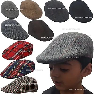 Boys Child Girls Flat Cap Tweed Check Herringbone Newsboy Peaky One Size Hat • £4.99