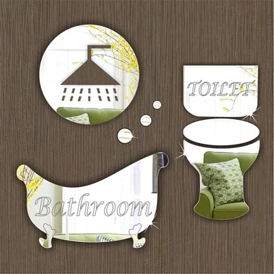 £13.50 • Buy Pack Of Bathroom, Toilet And Shower Door Sign/ PLAQUE Decorative Acrylic Mirrors