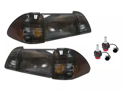 1987-1993 Mustang Smoked Headlights 6 Piece Set Amber Sides 9004 6500K LED Bulbs • $159.95