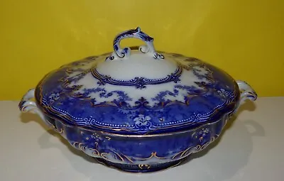 Antique Verona Royal Semi Porcelain Blue Flow Gold Covered Vegetable / Tureen • $76.48