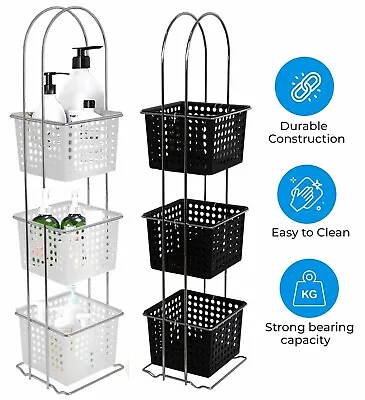 3 Tier Plastic Shower Caddy Free Standing Square Storage Tidy Organiser Basket • £16.80