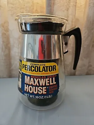 Vintage MAXWELL House Coffee Percolator CORNING Stovetop 1970's ~4 Cup NOS • $34