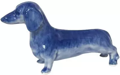 Ceramic Dachshund Dog Figurine Dollhouse Delft Blue White Collectible Miniature  • $18.59