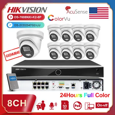 Hikvision 8CH POE 4MP ColorVu IP Camera System Set Acusense MIC 12MP 4k NVR Lot • $132.53