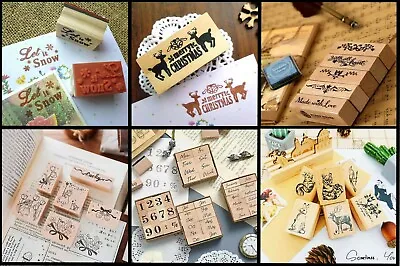Wooden Mounted Ink Stamper -Various Designs & Sizes - Christmas Everyday & More • £6.99