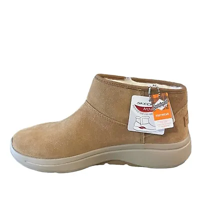 Skechers Womens Size 8.5 Go Walk Arch Fit Cute N Cozy Brown Ankle Boots Booties • $39.99