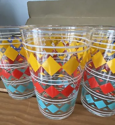 Vintage Colourful Glass Tumblers Made In France X 6 Original Box New Old Stock • £30