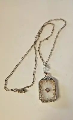 Vintage Art Deco Gold & Silver Tone Camphor Necklace. 16   Pen: 1 1/4  X 3/4  • $69.99