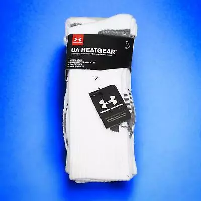 Under Armour Men's Heatgear Crew Socks White Large UK 8.5 - UK 11.5 • £11.99