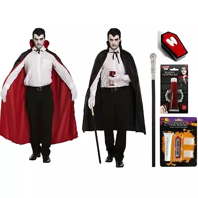 Adult Mens DELUXE VAMPIRE COSTUME Gothic Dracula Halloween Boys Fancy Dress UK • £12.81