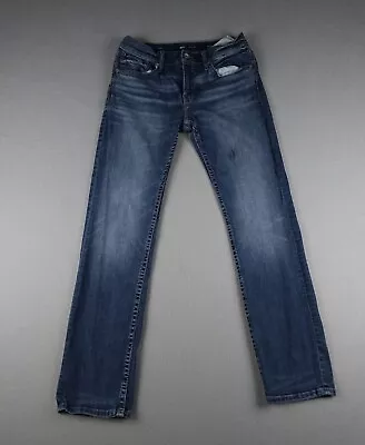 BKE Jake Jeans Mens 33x34 Blue Straight Stretch Medium Wash Buckle Whiskered • $39.99