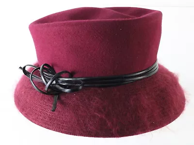 Marzi Of Italy Ladies Handmade Maroon Felt Hat W/ Black Ribbon 7 3/8 59cm • $110