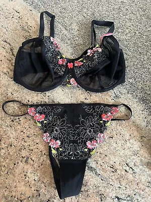 Marks And Spencer Black/Neon Bra And Panties/Underwear Set • £23.75