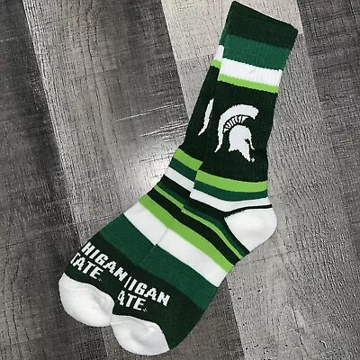 Michigan State Spartans Ncaa College Team Logo Rainbow Stripe Crew Socks Large • $9.67