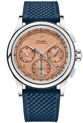 Tourby Art Deco Chronograph Salmon Dial 40 Top Grade ETA Valjoux 7753 • $6500