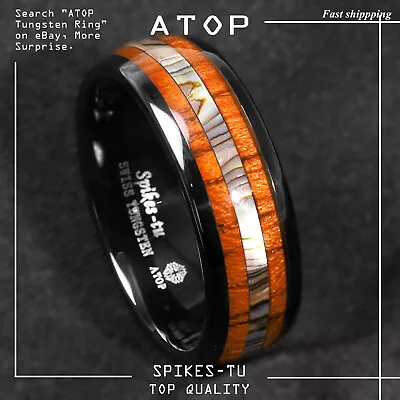 8/6mm Black Tungsten Carbide Ring Koa Wood ATOP Wedding Band Men Jewelry • $17.99