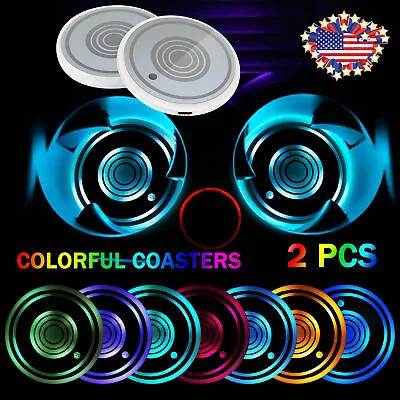 2PC Cup Pad Car Accessories LED Light Cover Interior Decoration Lamp 7 Colors US • $8.19