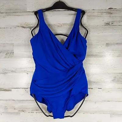$180 Miraclesuit Oceanus One Piece Swimsuit Women's Us Size 16 Dd Blue Ruched .. • $95
