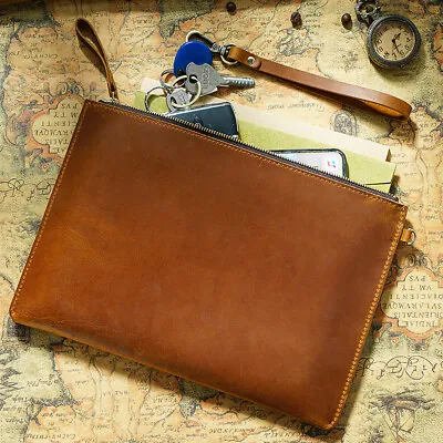 Men Genuine Leather Briefcase Wrist Clutch Wallet Organizer Tablet Bag For IPad • $27.89