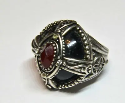 Signed Designer Men's Massive Ring Maltese Cross Garnet Black Enamel Details Vnt • $69.99