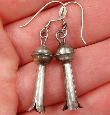 SQUASH BLOSSOM Vintage Navajo EARRINGS Old Pawn Classic STERLING SILVER DANGLE • $19.50