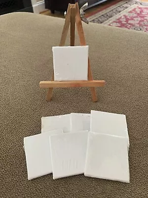Small Wood Painting Easel With 7 Mini Canvas Boards 6” Tall (CT) • $14.99