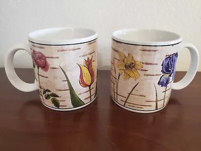Set Of 2 Sakura Warren Kimble Birchwood Coffee Mugs Flowers 1998 12 Fl. Oz. • $17.99