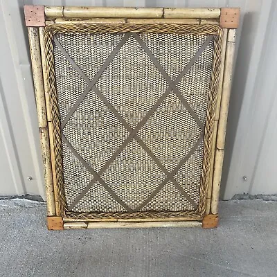 Vintage French Memo Bulletin Board Bamboo And Wicker With Leather Straps 24”x20” • $44