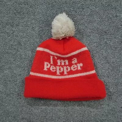 Vintage Dr Pepper Hat Beanie Red White Pom Pom Distressed Adult 80s • $17.77