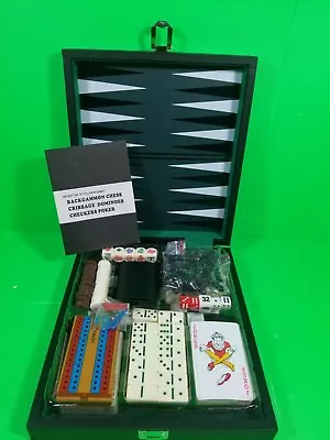 Sony Magnetic Game Set Backgammon Chess Cribbage Dominoes Checkers Poker  (31) • $14.99